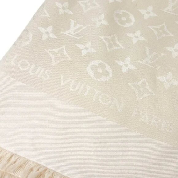 LOUIS VUITTON Vintage LV Logo Monogram Shine Scarf Wrap Beige Silk [106357] - Picture 8 of 8